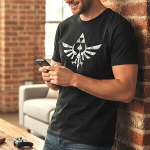 Nintendo Legend of Zelda Skyward Sword Shirt XL Black Distressed Royal Crest